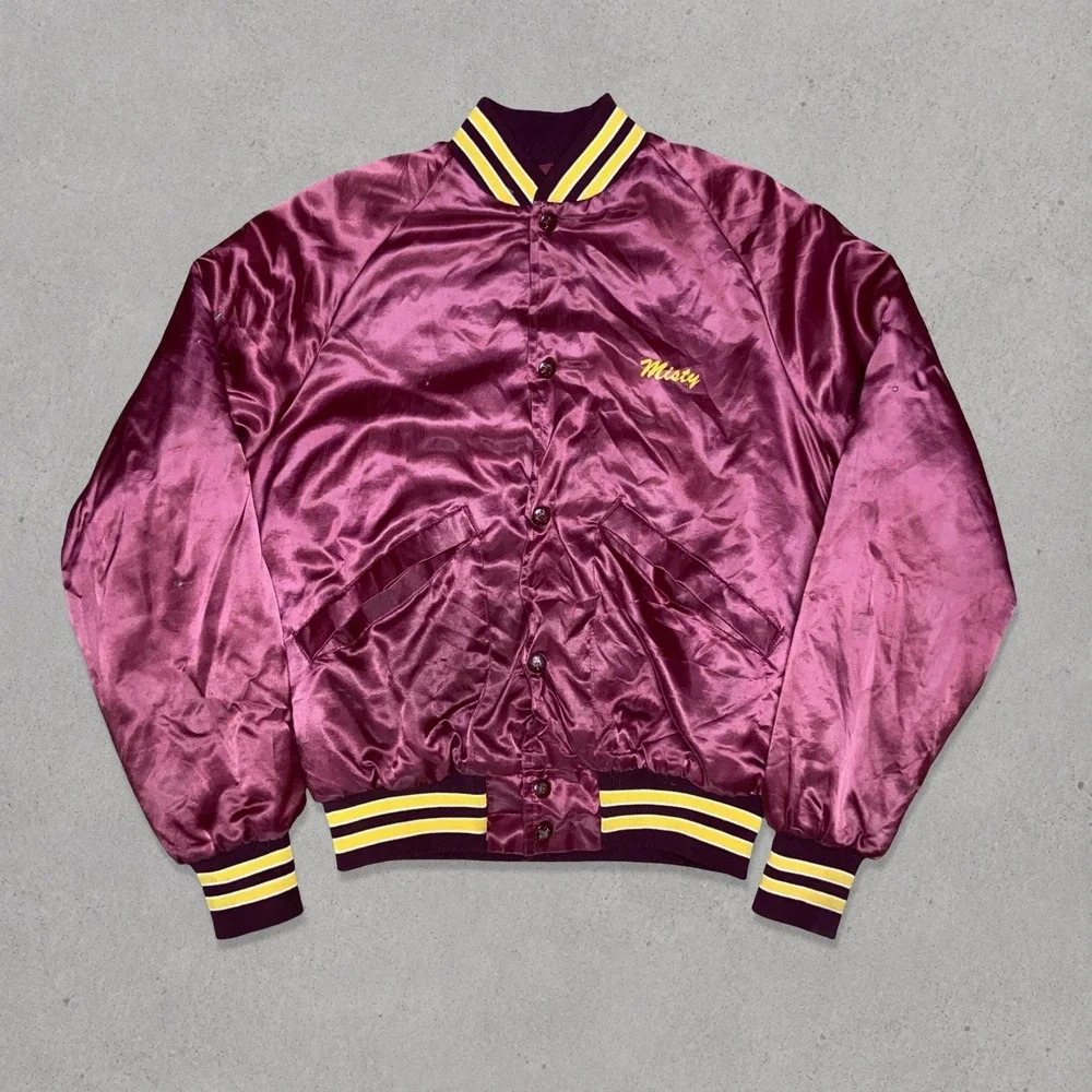 VTG 70s 80s Brunswick Railroaders Satin Bomber Jacket XS Burgundy USA King Louie